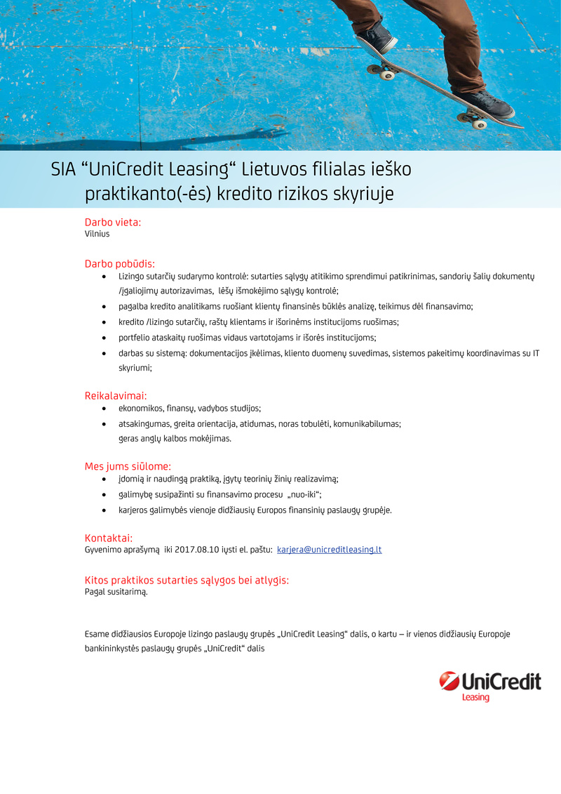UniCredit Leasing Lietuvos filialas, SIA Rizikos skyriaus praktikantas