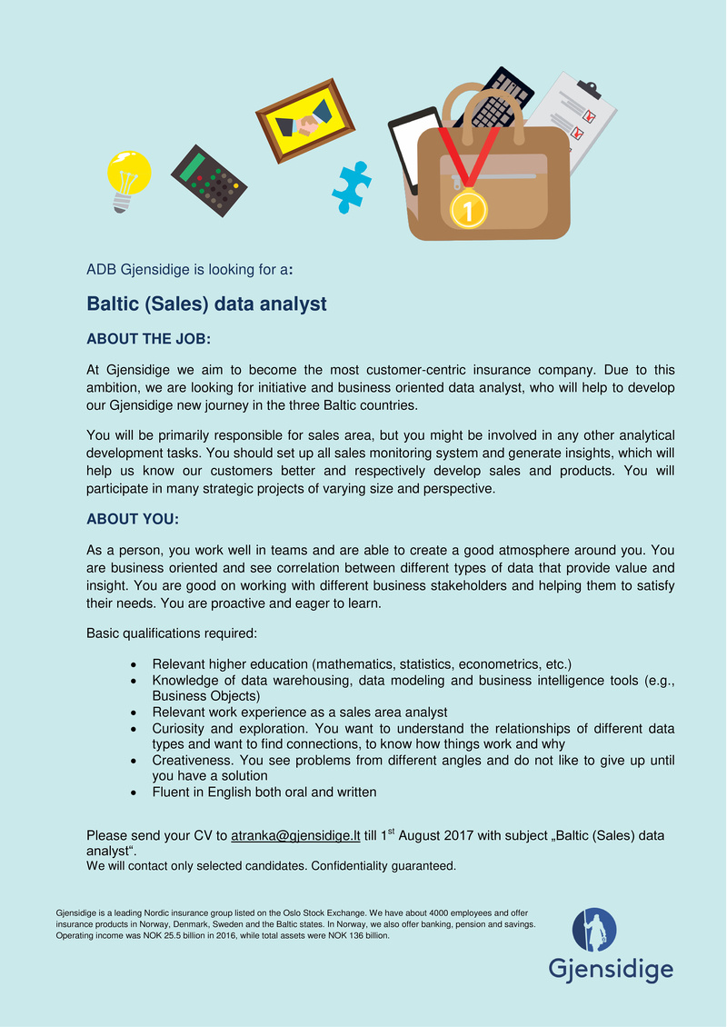 Gjensidige, ADB Baltic (Sales) data analyst