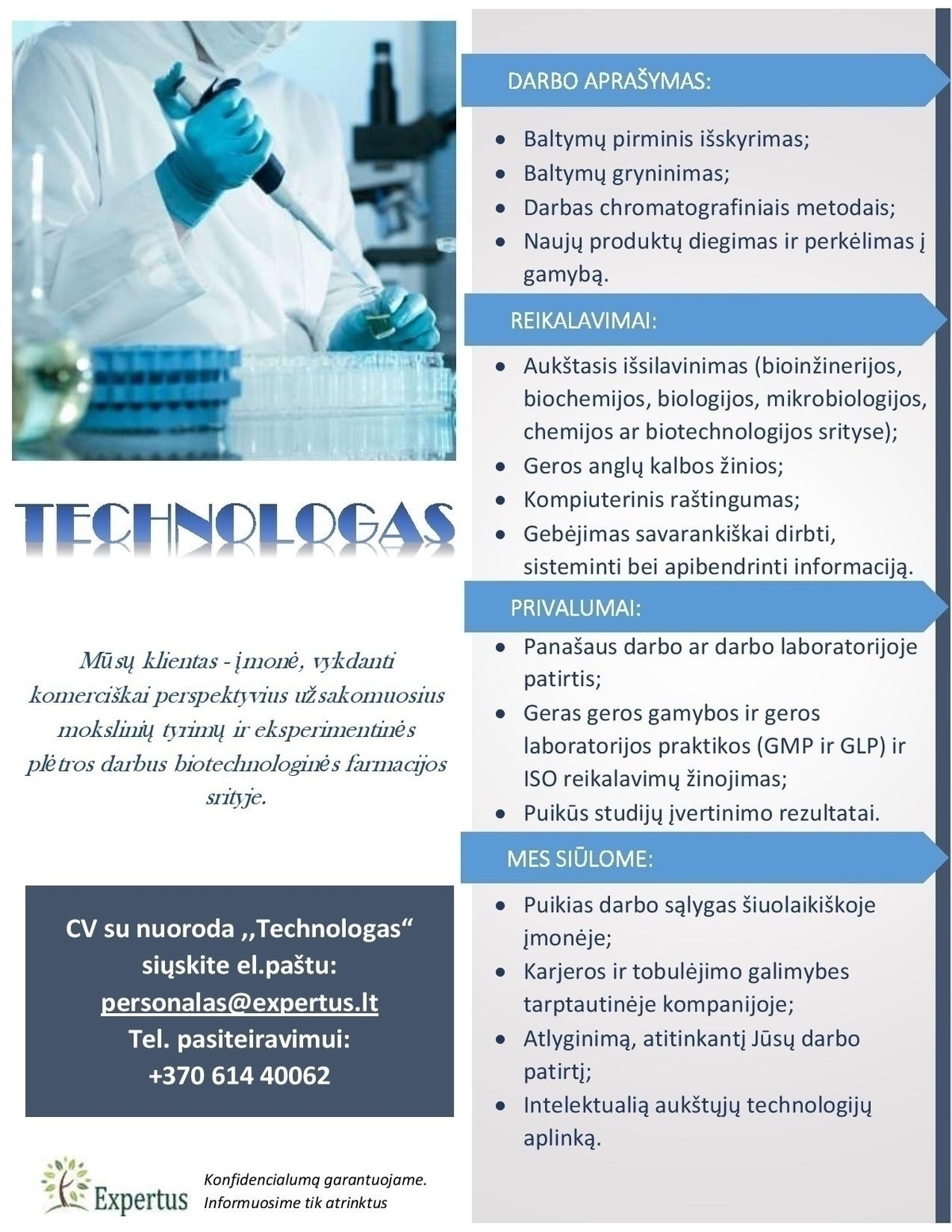 Expertus LT, UAB Technologas (biotechnologinė farmacija)