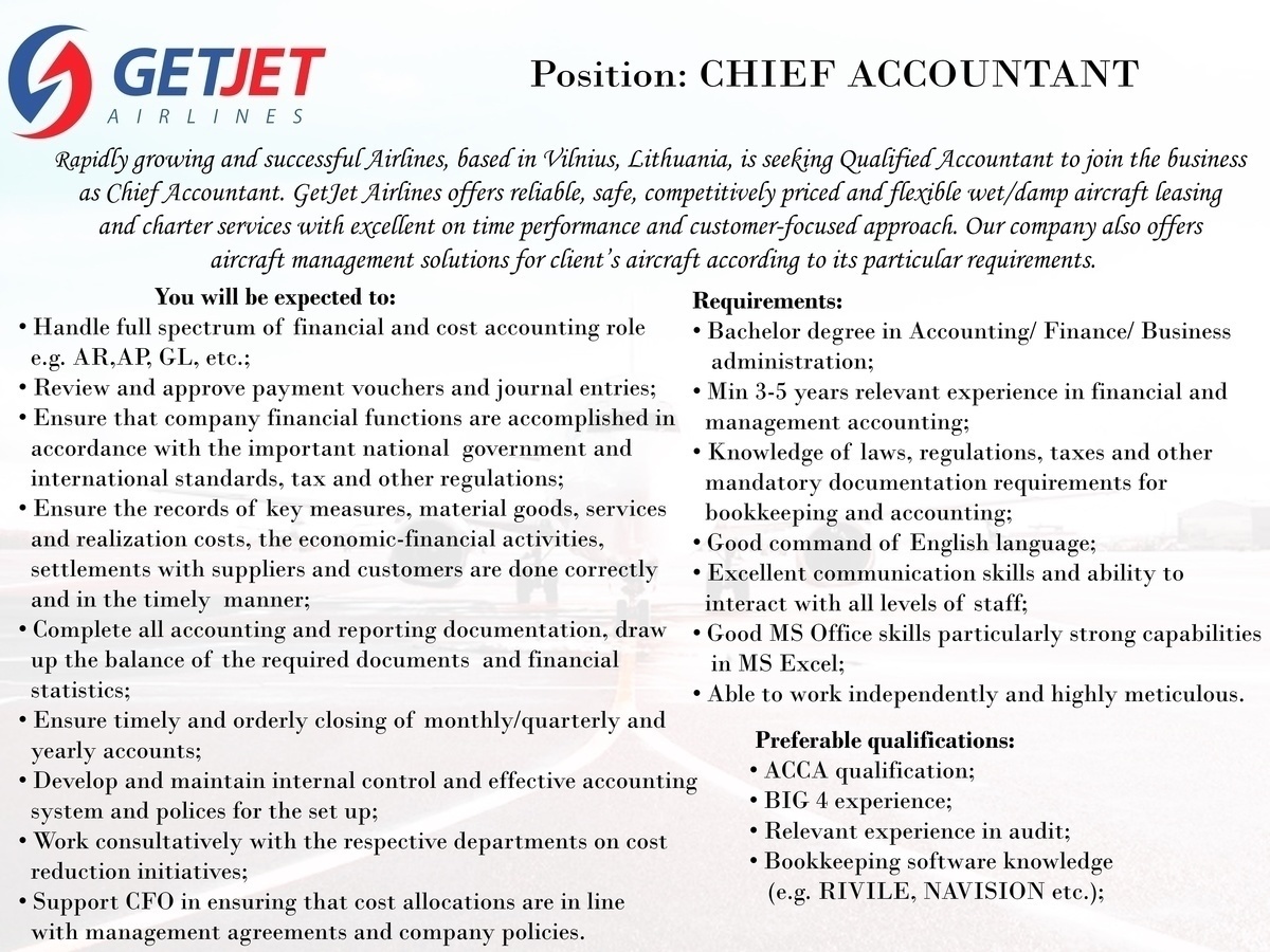 GetJet Airlines, UAB Chief accountant