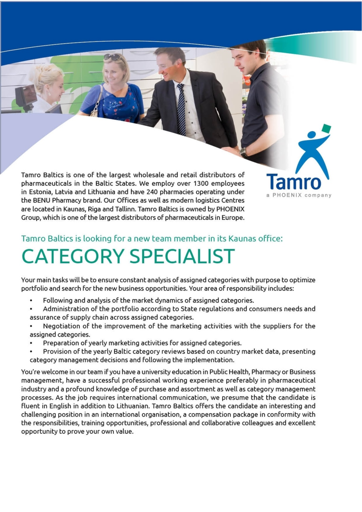 Tamro, UAB Category Specialist m/f