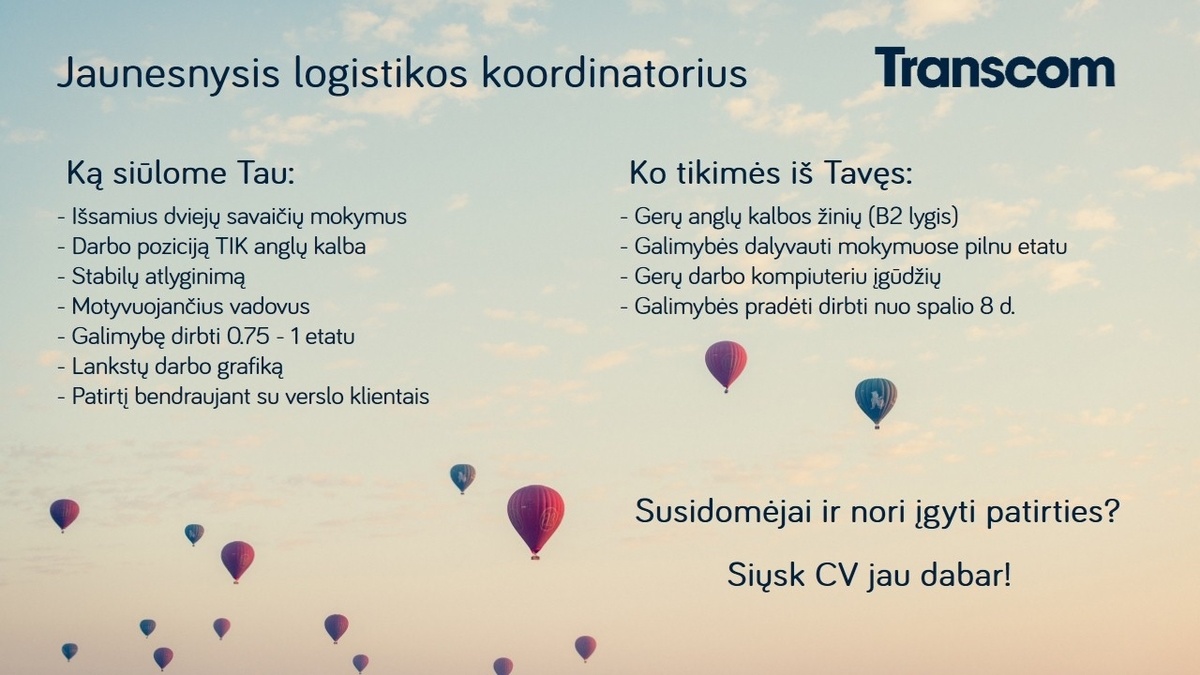 Transcom Worldwide Vilnius, UAB Jaunesnysis verslo klientų konsultantas (anglų k.)