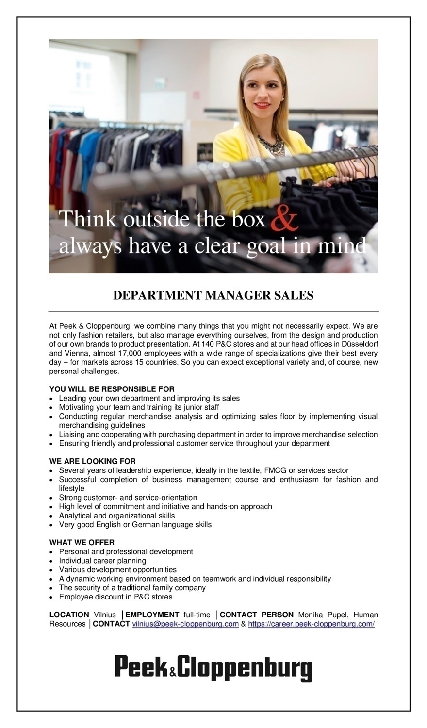Peek & Cloppenburg Department manager sales 