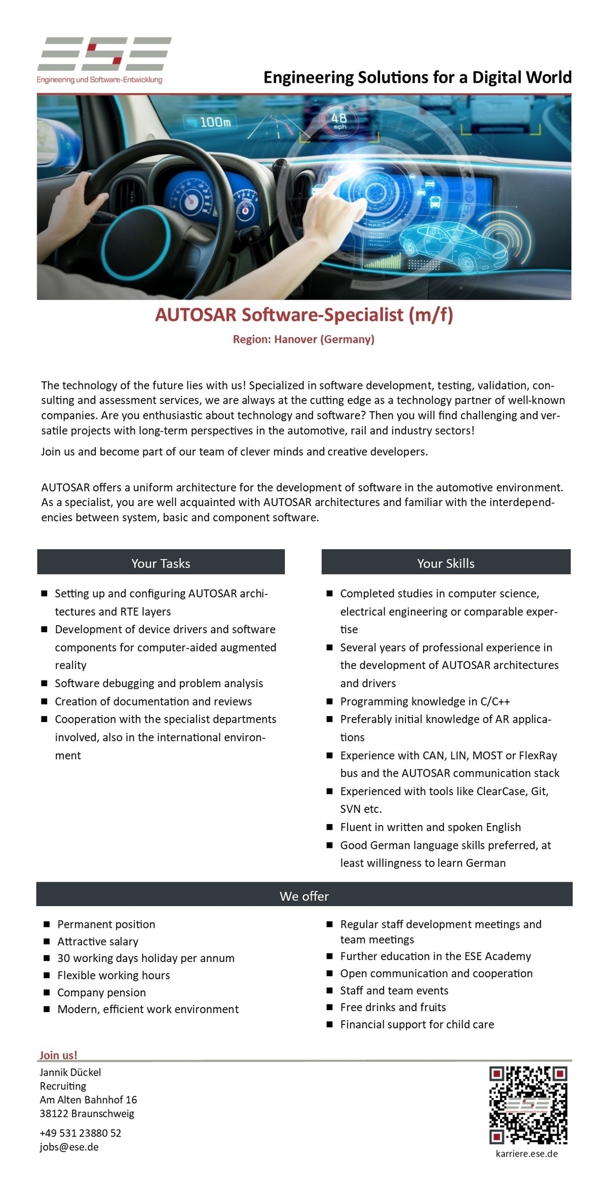 Engineering und Software-Entwicklung GmbH AUTOSAR Software-Specialist (m/f)
