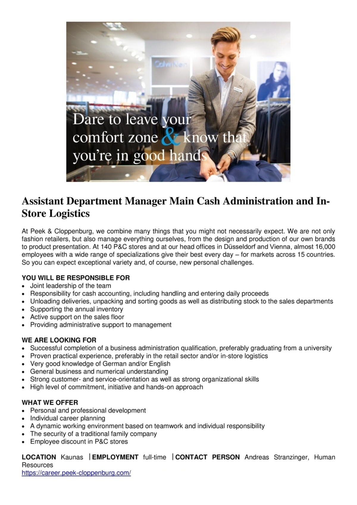 Peek & Cloppenburg Assistant Department Manager Main Cash Administration and In-Store Logistics