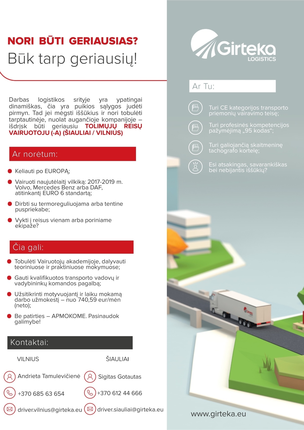 Girteka logistics, UAB Tolimųjų reisų vairuotojas (-a) darbui Europoje