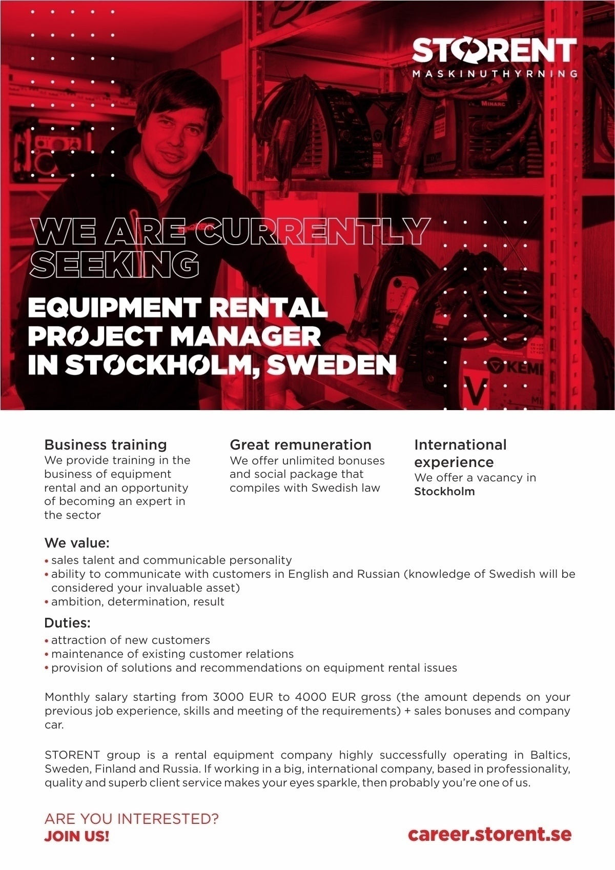 Storent AB Equipment rental project manager in Stockholm