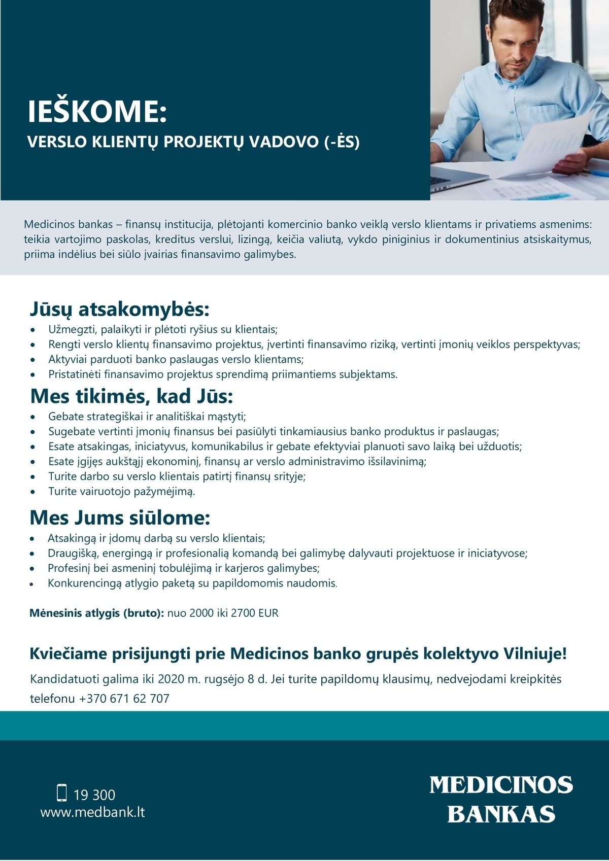 Medicinos bankas, UAB Verslo klientų projektų vadovas (-ė), Vilniuje