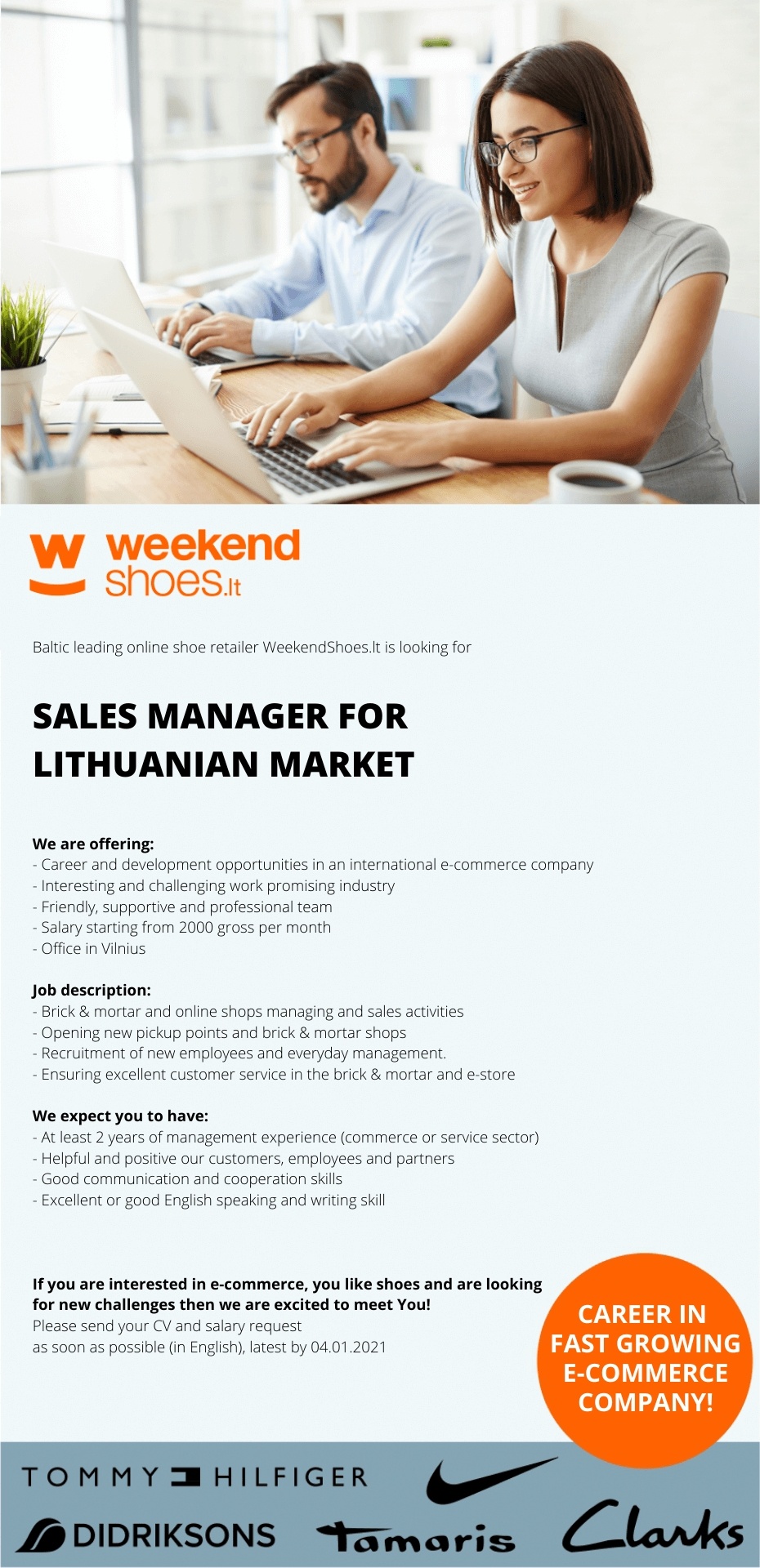 WeekendShoes.lt SALES MANAGER FOR LITHUANIAN MARKET - career & development opportunities