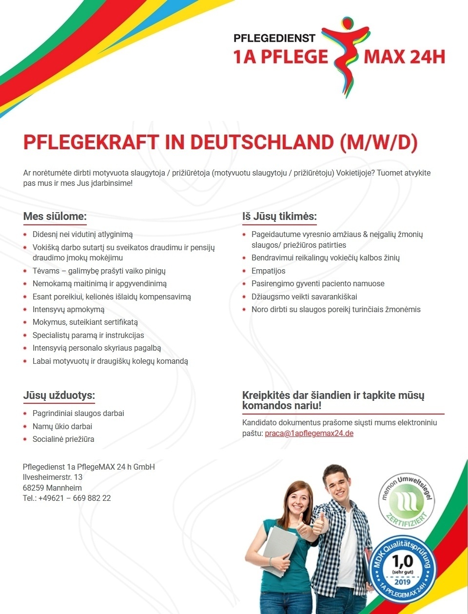 Pflegedienst 1a PflegeMAX 24h GmbH PFLEGEKRAFT IN DEUTSCHLAND (M/W/D)