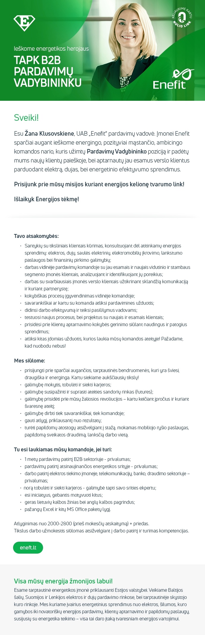 Enefit, UAB B2B PARDAVIMŲ VADYBININKAS