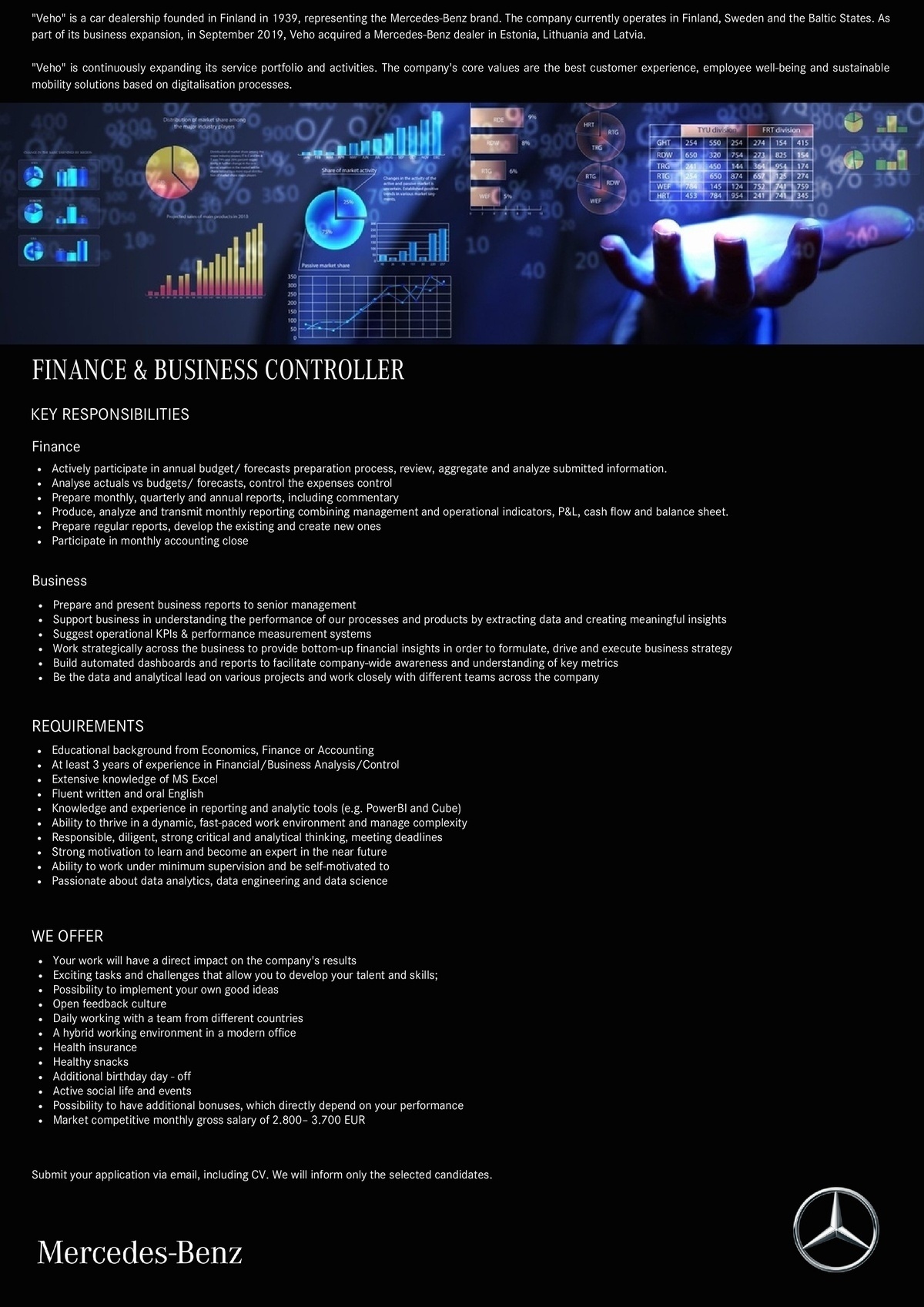 Veho Lietuva, UAB VERSLO KONTROLIERIUS / FINANCE & BUSINESS CONTROLLER