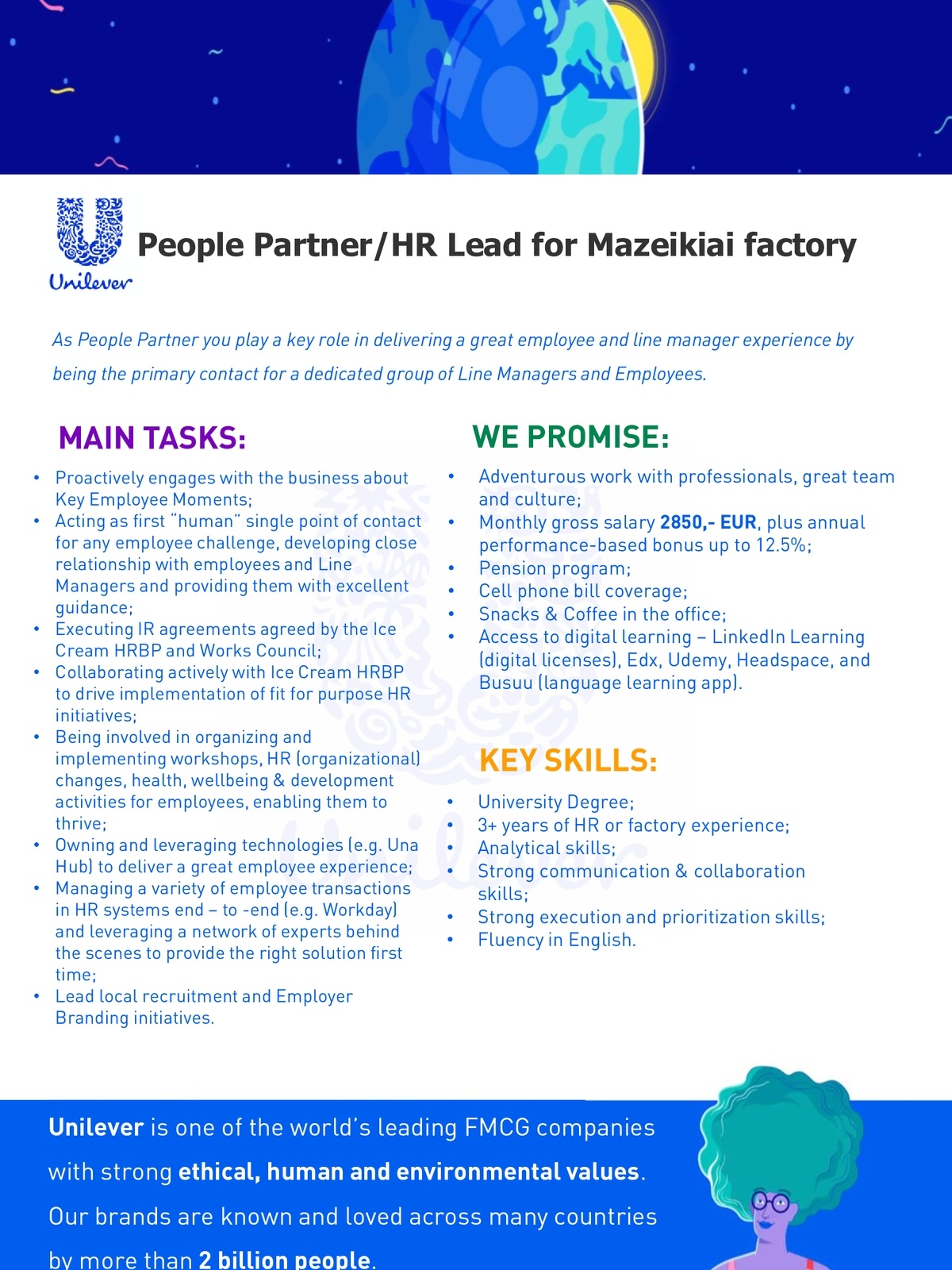 UNILEVER LIETUVA LEDŲ GAMYBA, UAB People Partner/HR Lead for Mazeikiai factory