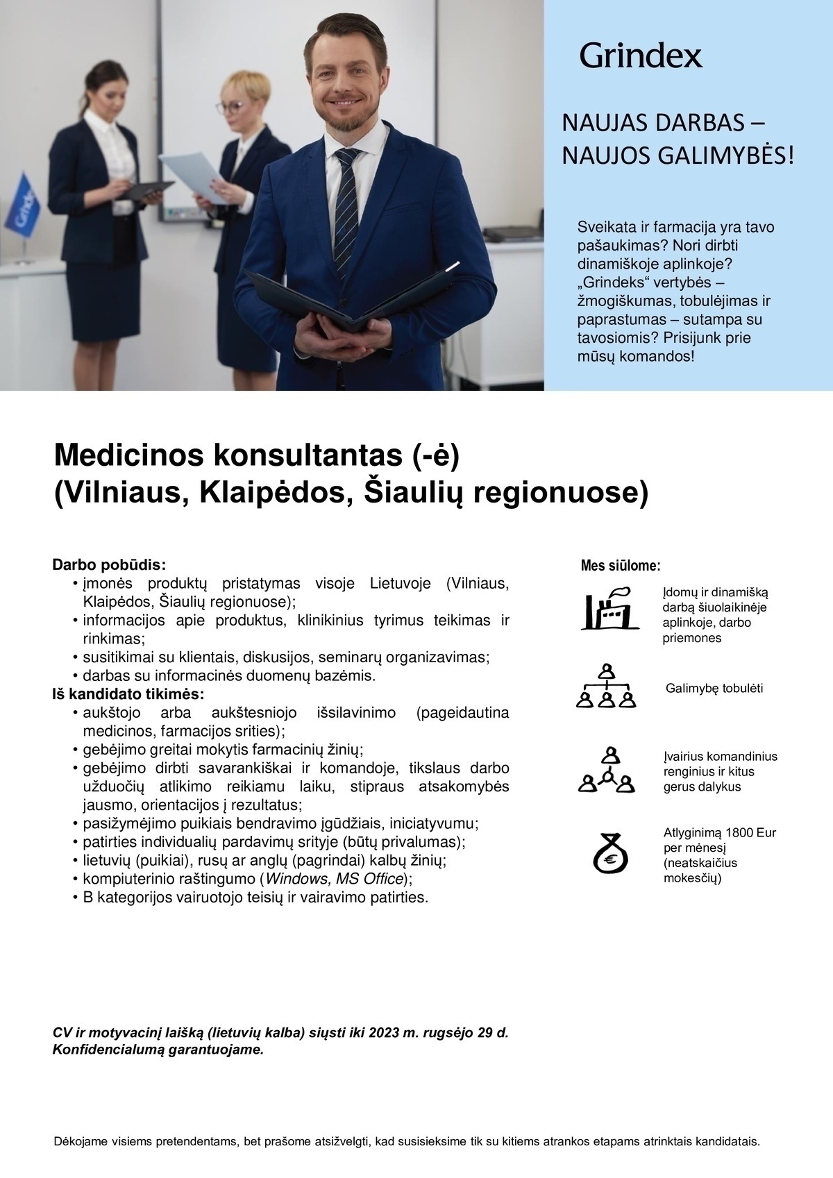 AB GRINDEKS filialas Medicinos konsultantas (-ė) (Vilniaus, Klaipėdos, Šiaulių regionai)