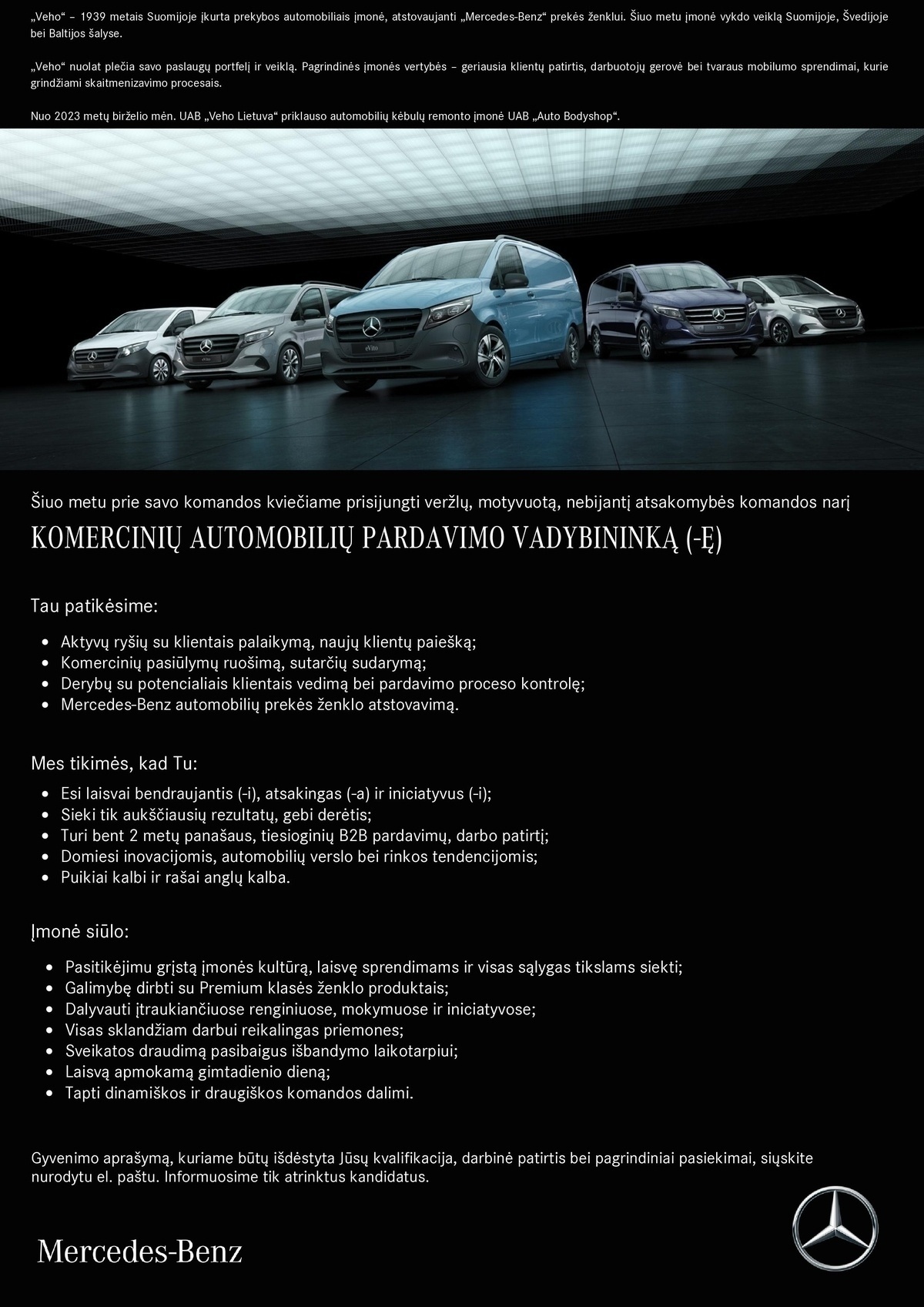 Veho Lietuva, UAB Komercinių automobilių pardavimo vadybininkas