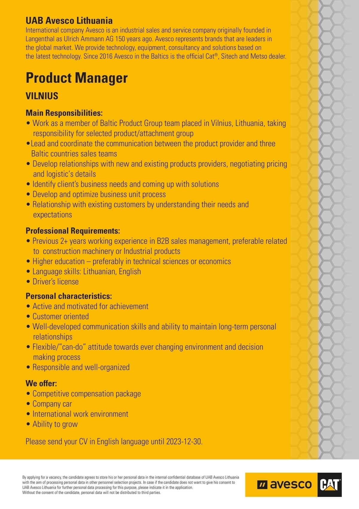 Avesco Lithuania, UAB Product Manager