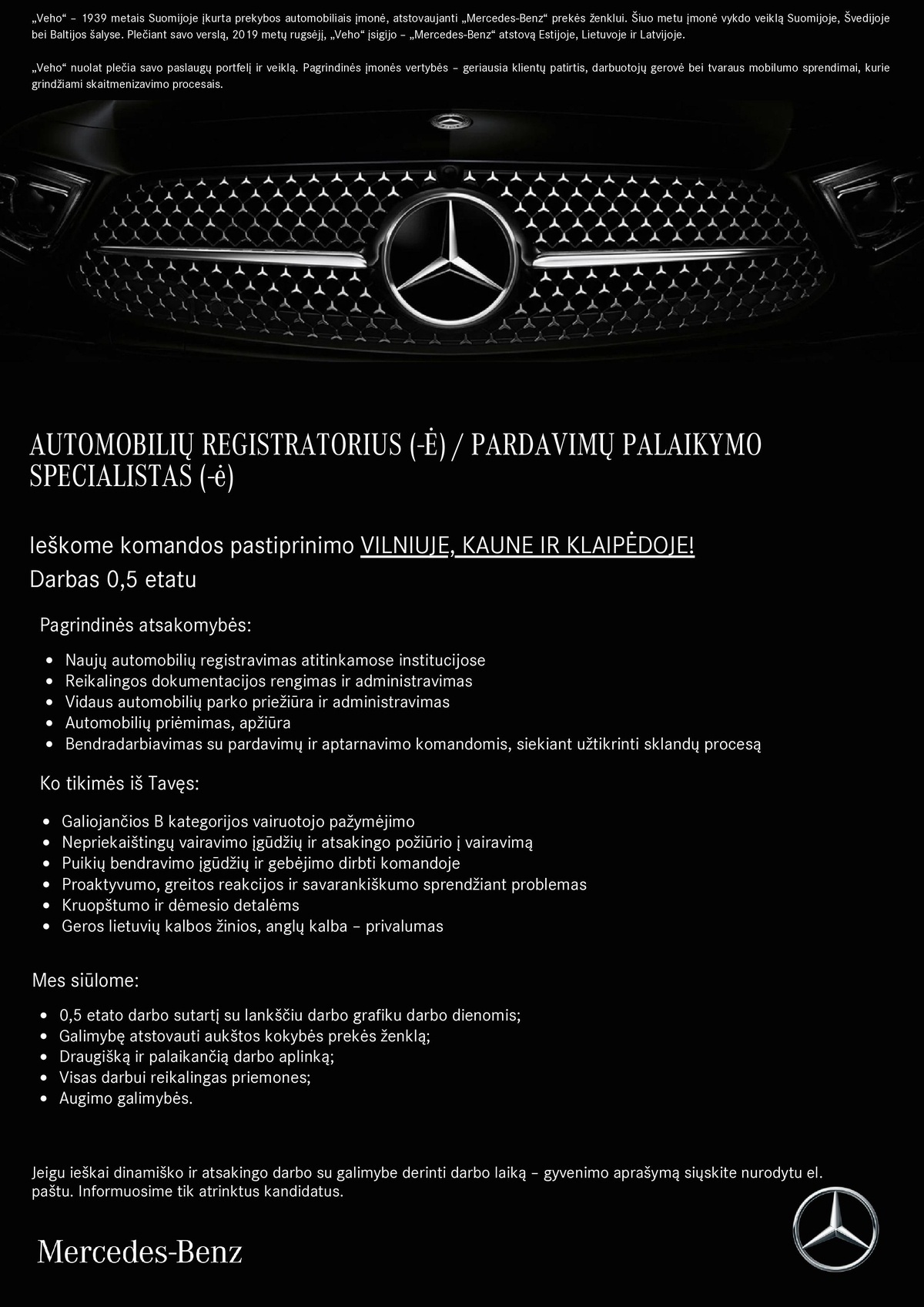 Veho Lietuva, UAB Automobilių registratorius (-ė) / Pardavimų palaikymo specialistas (-ė)