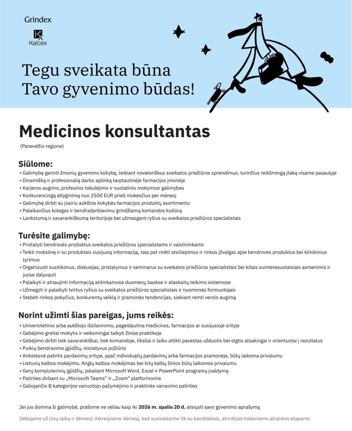 Grindeks Kalceks Lietuva, UAB Medicinos konsultantas (-ė) (med. produkcija)