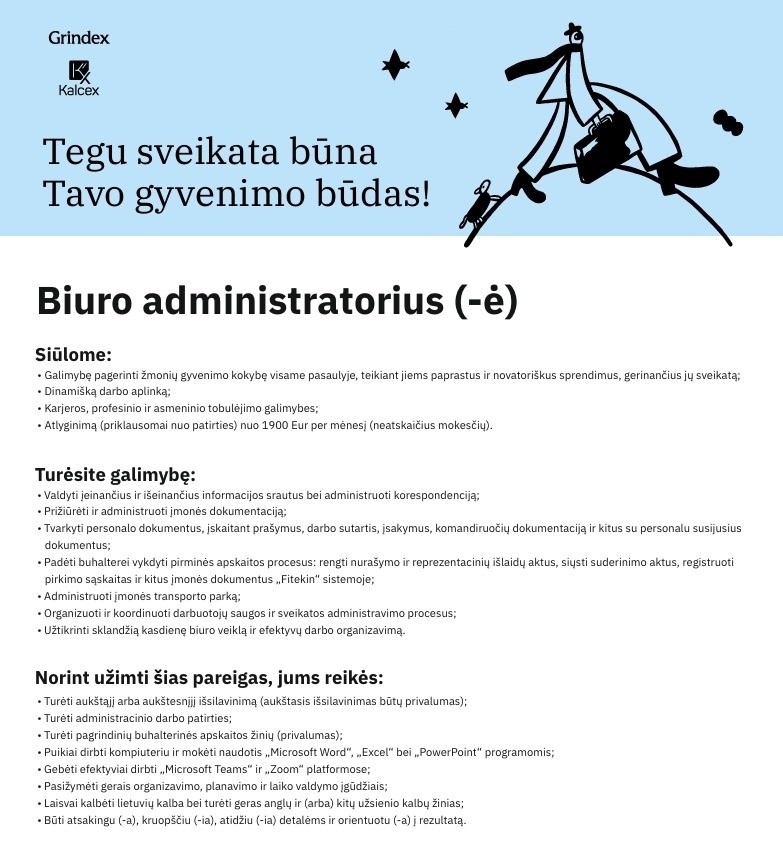 Grindeks Kalceks Lietuva, UAB Biuro administratorius (-ė)
