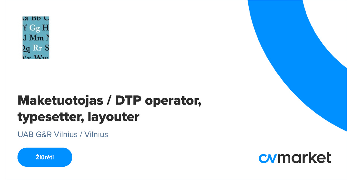Maketuotojas / DTP operator, typesetter, layouter, 2025-07-17