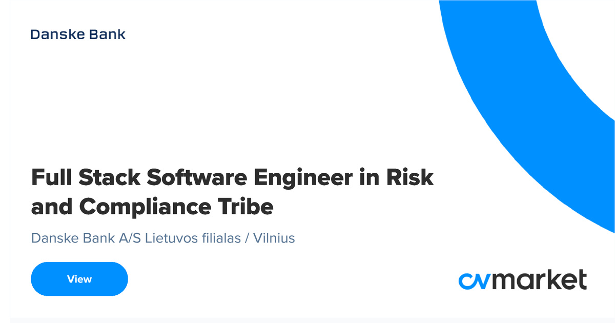 Danske Bank A/S Lietuvos filialas Full Stack Software Engineer in Risk ...